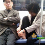 Lady gives herself a pedicure on the bus.